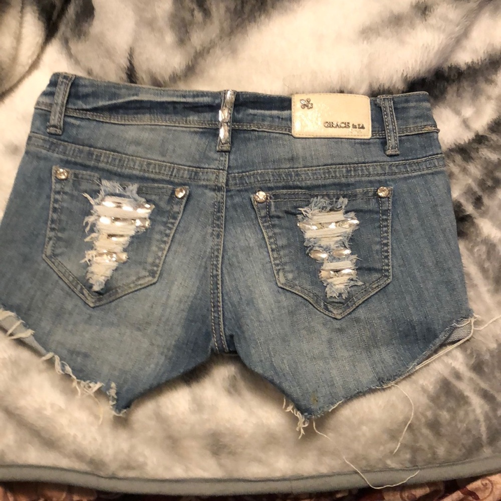 bedazzled Grace in LA Light Denim Shorts